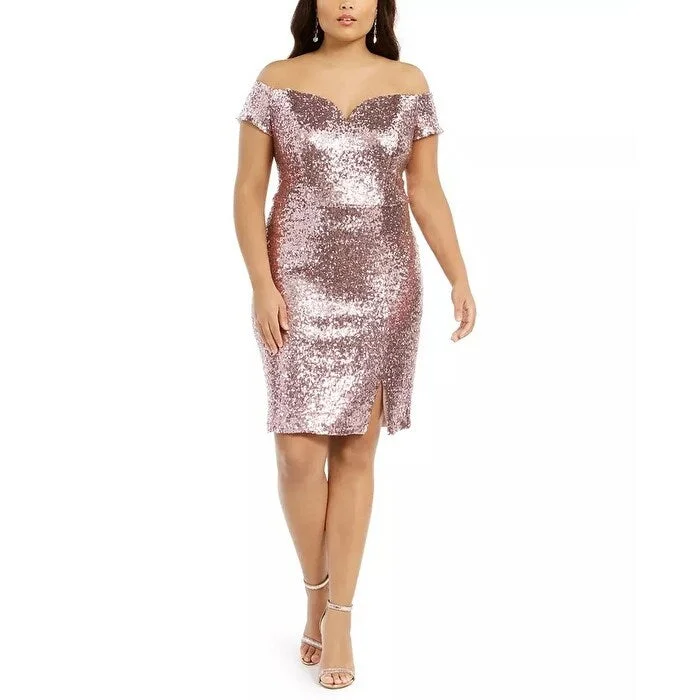 B Darlin Women's Trendy Sequined Bodycon Dress Pink Size 14