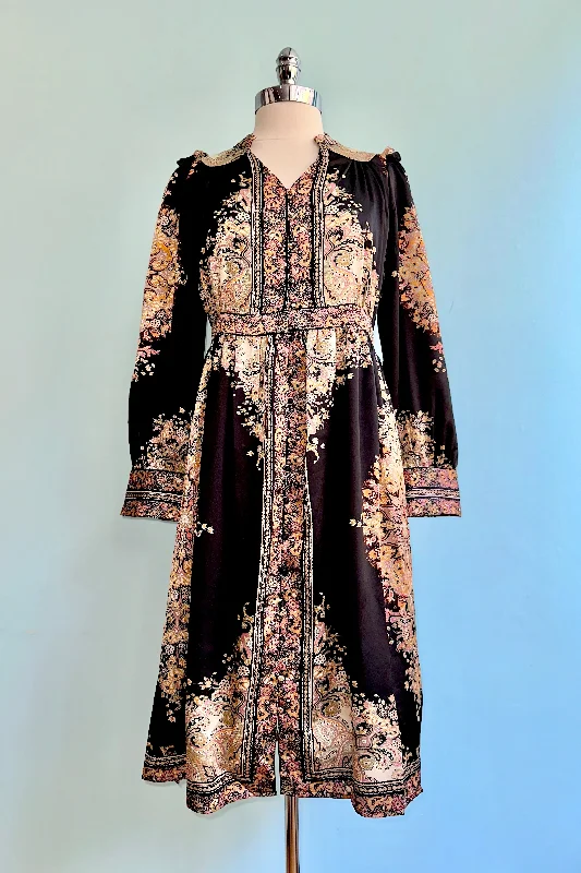 Black and Gold Paisley Shirt Dress by Molly Bracken