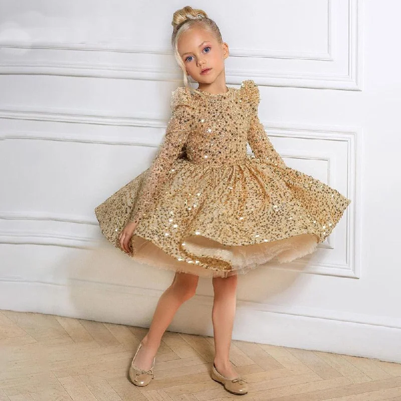 Gold Sequin Backless Flower Girl Dress