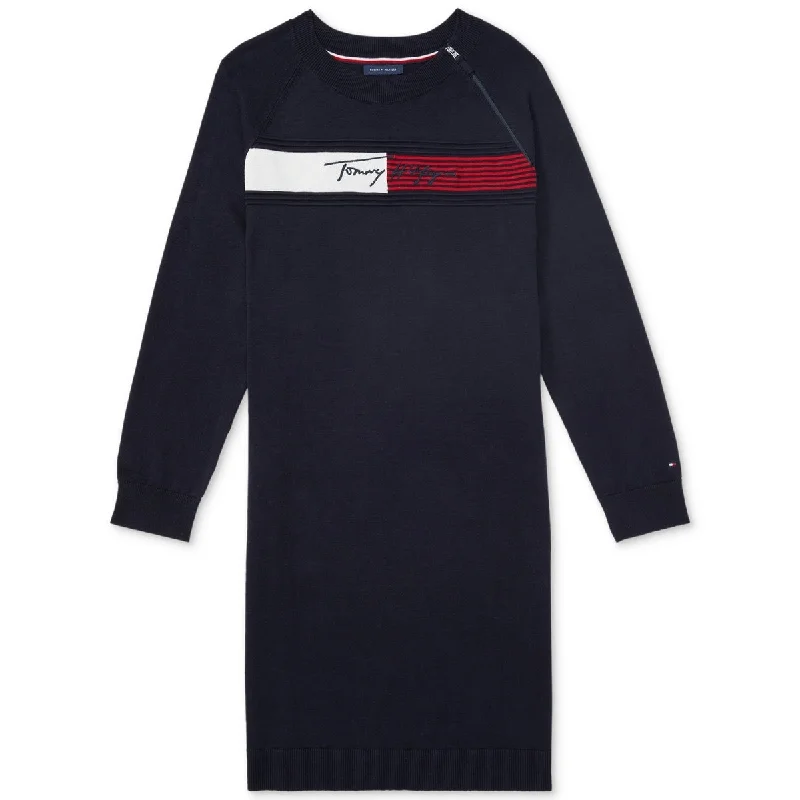 Tommy Hilfiger Women's Zip Logo Sweater Dress Blue Size Large