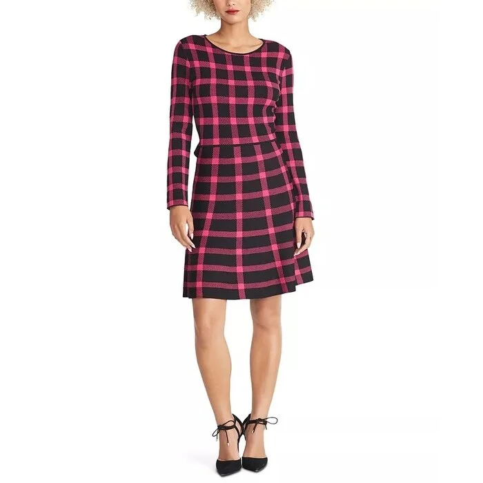 Rachel Roy Women's Plaid Open-Back Sweater Dress Black Size X-Large