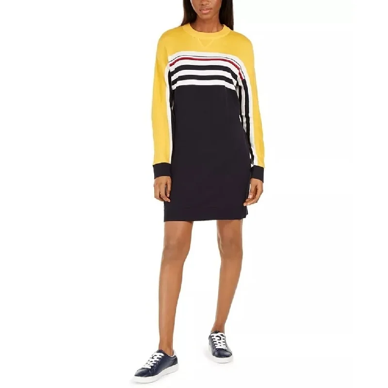 Tommy Hilfiger Women's Striped Colorblocked Sweater Dress Blue Size XX-Large