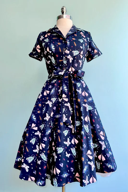 Navy Bugs Knee-Length Shirtwaist Dress by Eva Rose