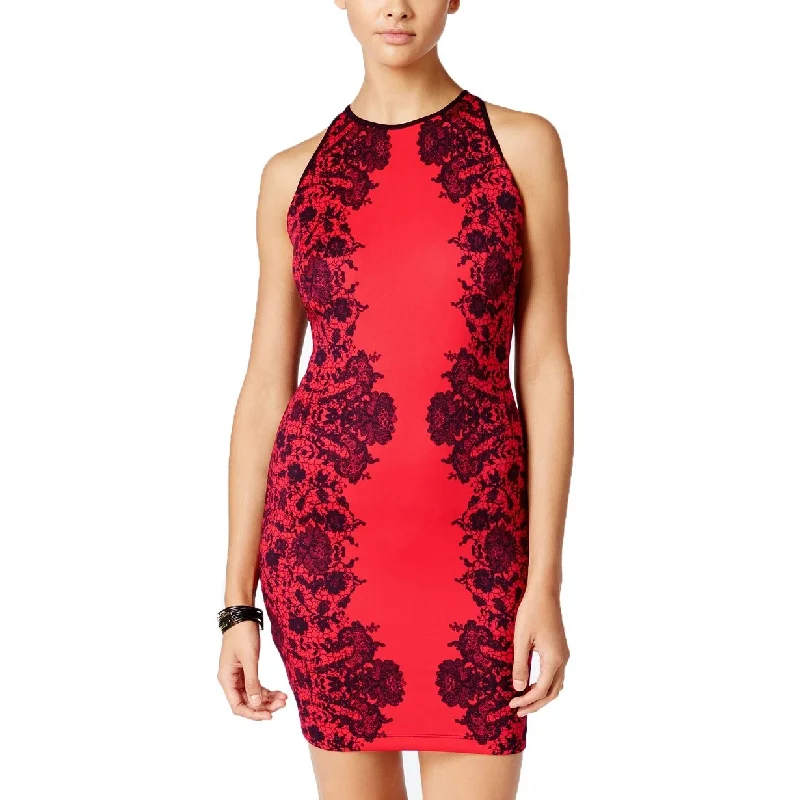 B Darlin Juniors' High-Neck Bodycon Dress Red Size 4