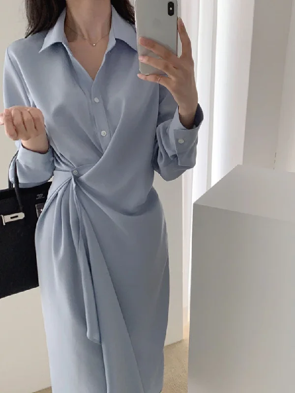 Julia Fashion - Irregular Midi Shirt Dress