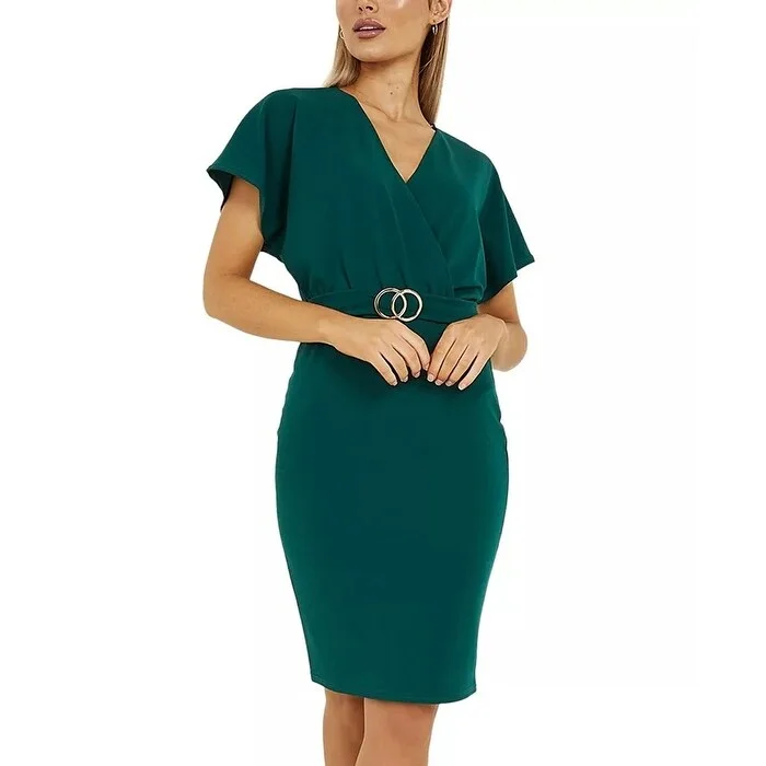 QUIZ Women's Belted Bodycon Dress Green Size 8