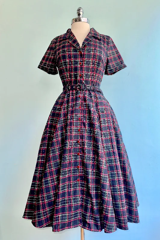 Navy Plaid Shirt Dress by Banned