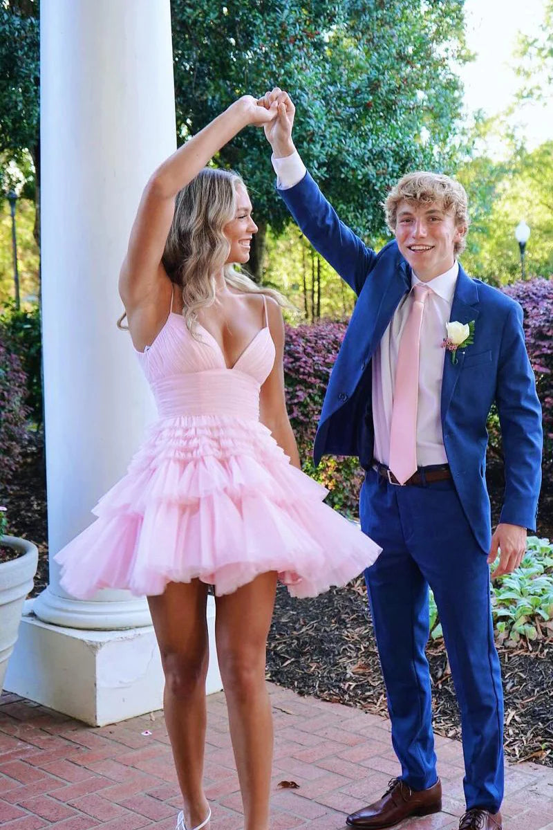 Cute A-Line Pink Tulle Short Homecoming Dresses