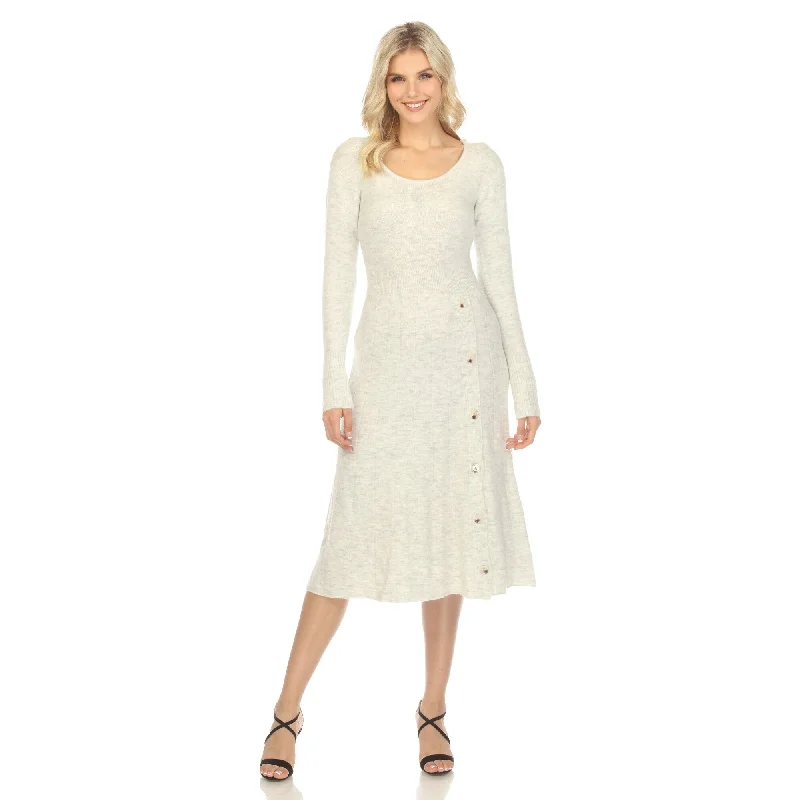 White Mark Women's Crew Neck Fit and Flare Sweater Midi Dress