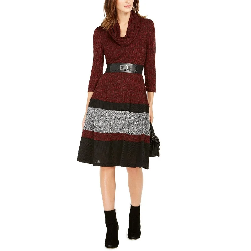 Robbie Bee Women's Petite Colorblocked Sweater Dress With Scarf Medium Red Size Petite