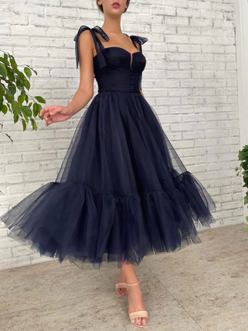 Dark Blue Tulle Short Prom Dress Tulle Homecoming Dress