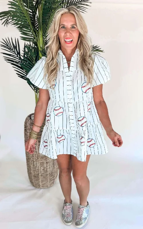 Striped Poplin Sequin Baseball Dress