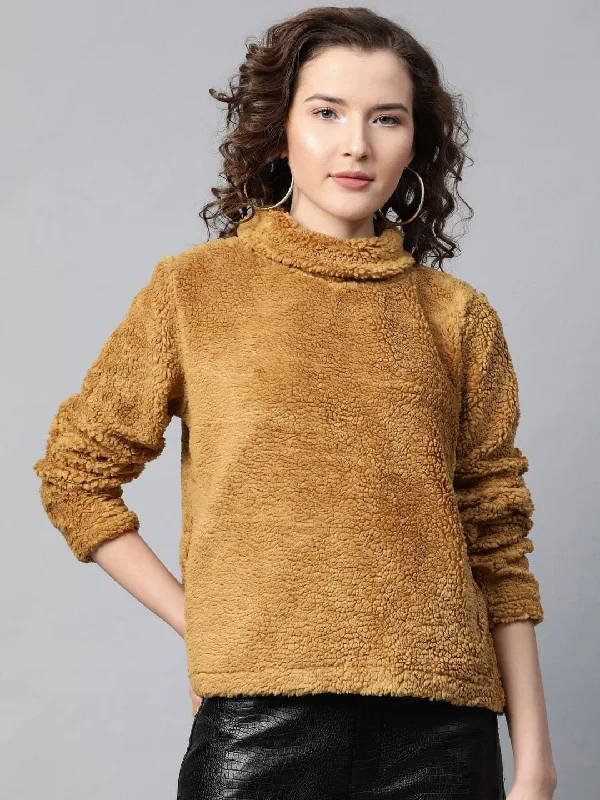 Mustard High Neck Faux Fur Sweatshirt