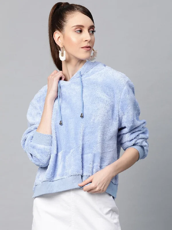 Blue Hooded Faux Fur Sweatshirt