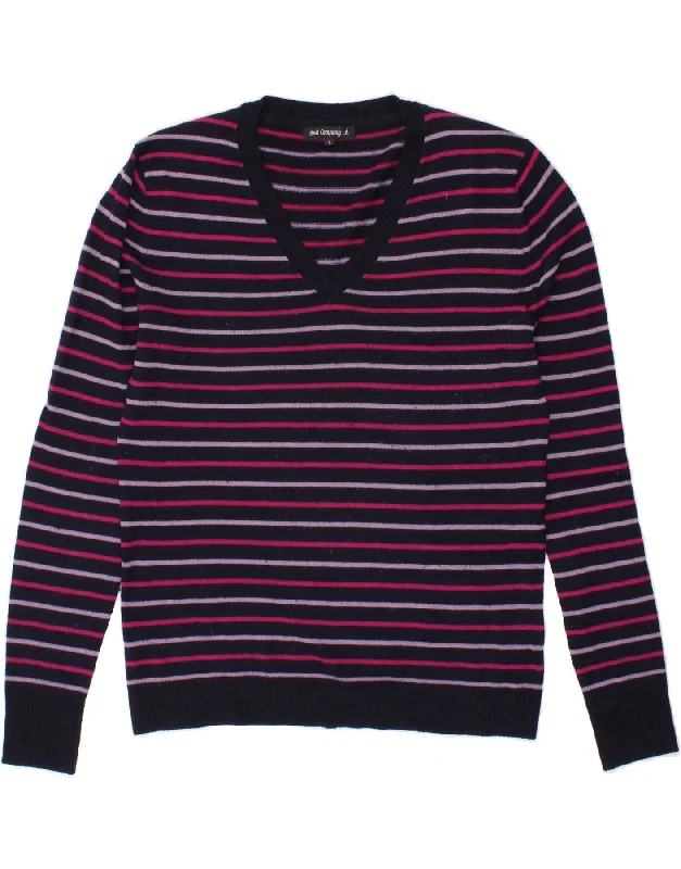 BEST COMPANY Womens V-Neck Jumper Sweater UK 16 Large Navy Blue Striped