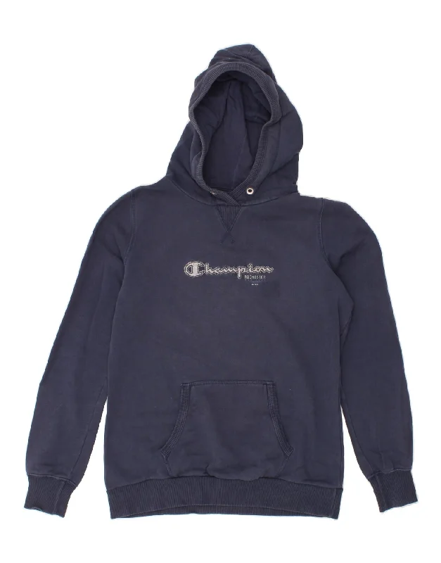 CHAMPION Womens Heritage Graphic Hoodie Jumper UK 14 Medium Navy Blue