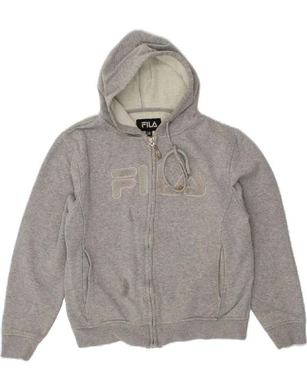 FILA Womens Oversized Graphic Zip Hoodie Sweater UK 10 Small Grey Cotton