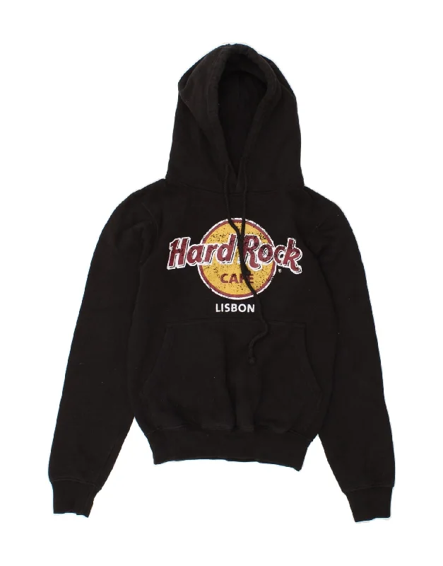 HARD ROCK CAFE Womens Lisbon Graphic Hoodie Jumper UK 6 XS Black