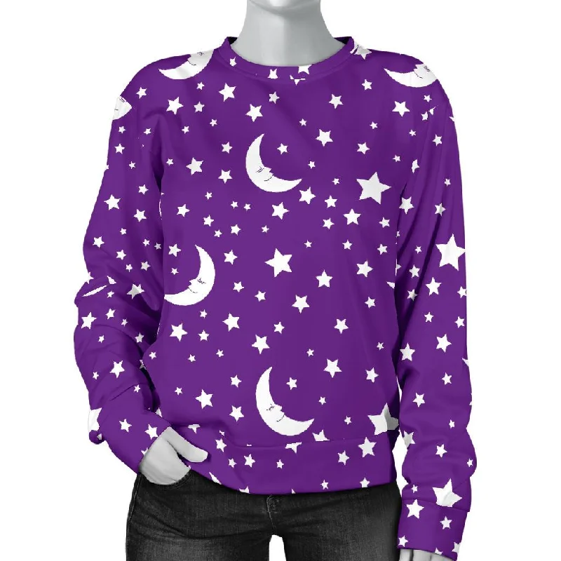 Moon Purple Pattern Print Women's Sweatshirt