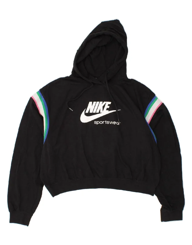 NIKE Womens Oversized Crop Graphic Hoodie Jumper UK 14 Medium Black