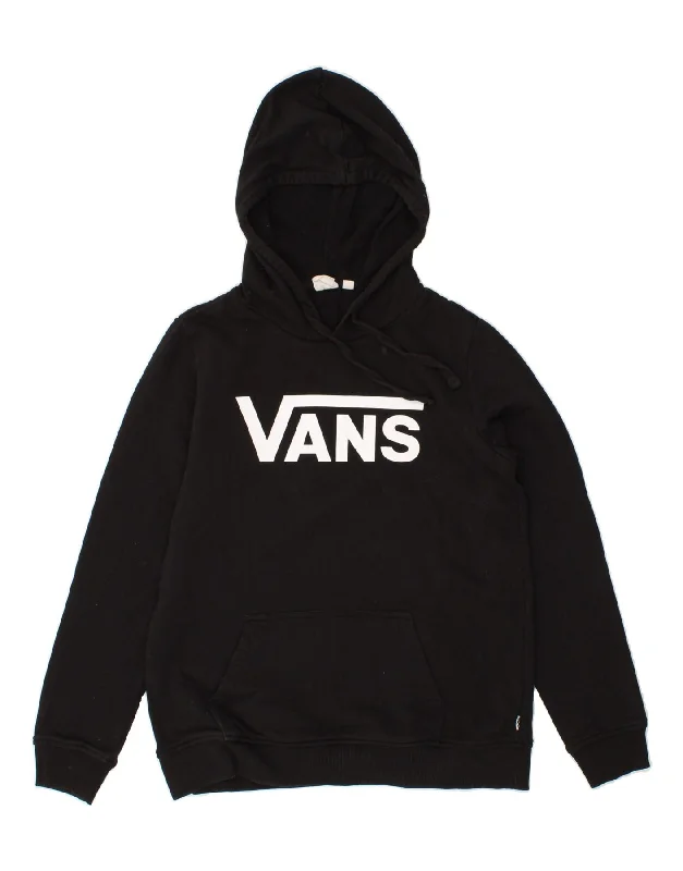 VANS Womens Graphic Hoodie Jumper UK 14 Medium Black Cotton