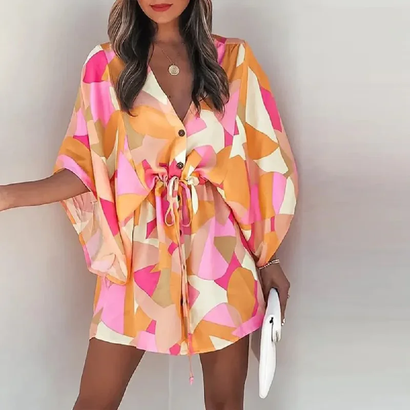 Stunning Print 3/4 Sleeve Mini Dress