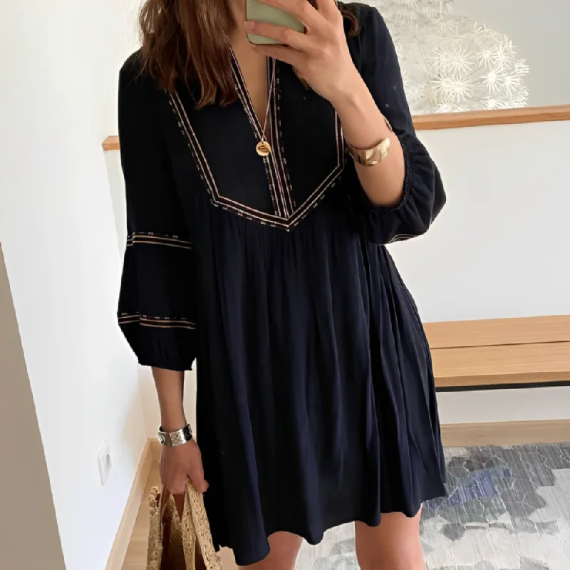 Stylish 3/4 Sleeve Print Mini Dress