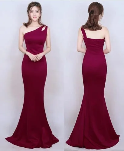 G116, Wine One Shoulder Gown, Size (All)pp