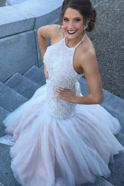 Mermaid Gorgeous Halter Backless Beading Wedding Dress Bridal Dress N2400