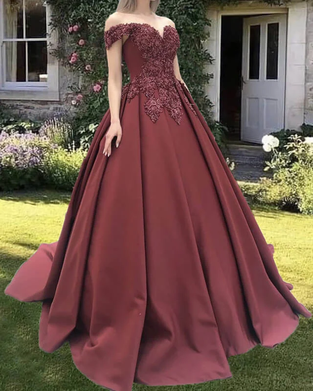 Ball Gown Satin Off The Shoulder Embroidery Dress