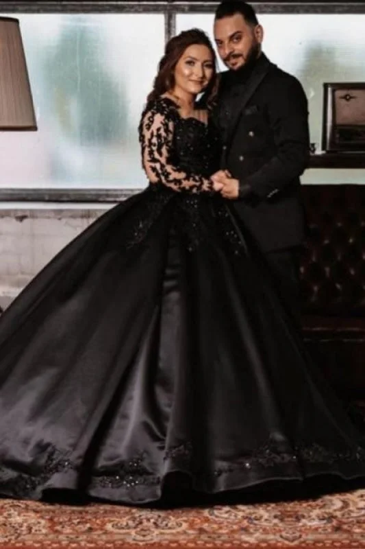 Stunning Princess Black Wedding Dresses with Sleeves