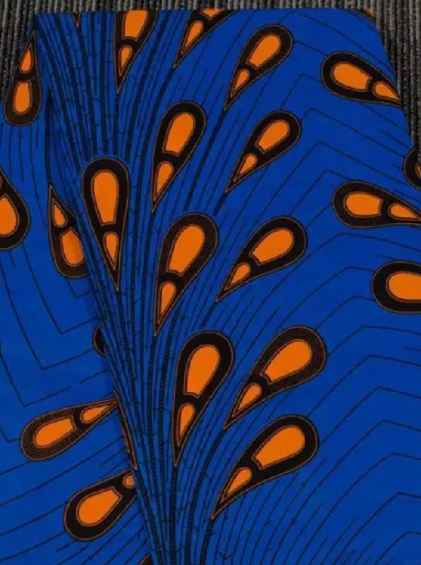 Cobalt Blue & Orange Peacock Print