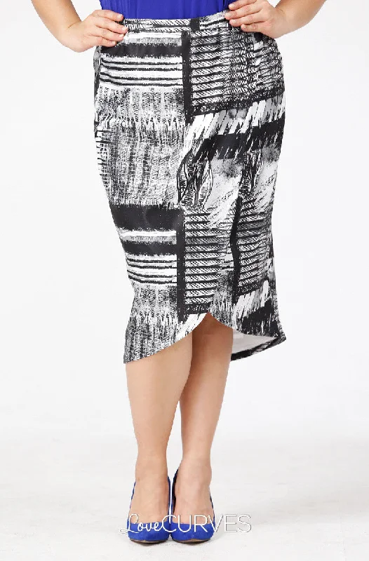 Wrap Pencil Skirt- Grayscale Patches - PSY