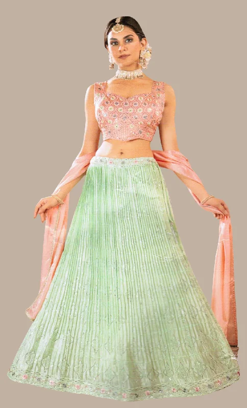 Sea Green Embroidered Chania Choli Set