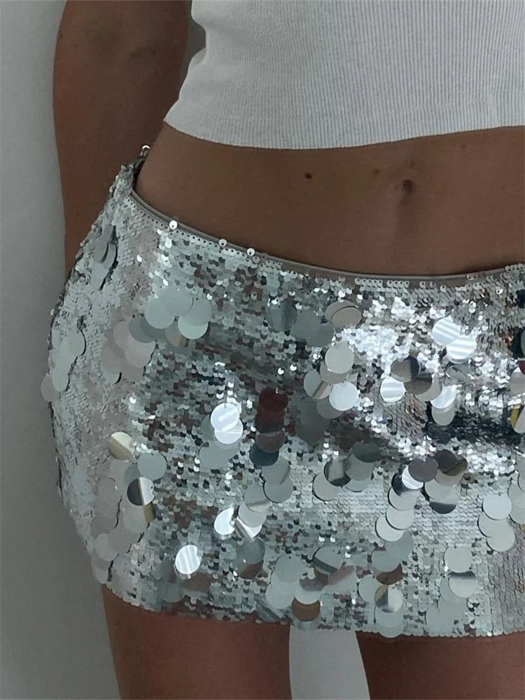 JuliaFashion - Sequined Sparkle Bodycon Short Mini Shiny Glitter Pencil Nightwear Party Clubwear Skirts