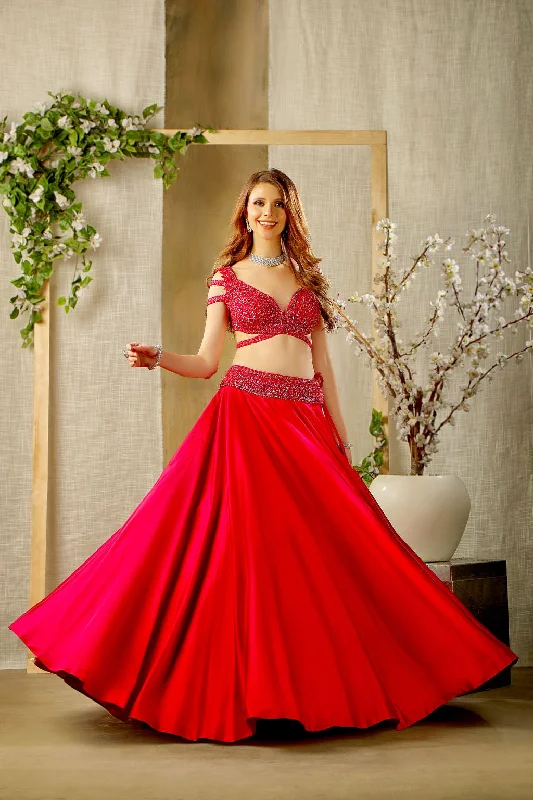 Red Stylish Embroidered Top and Skirt