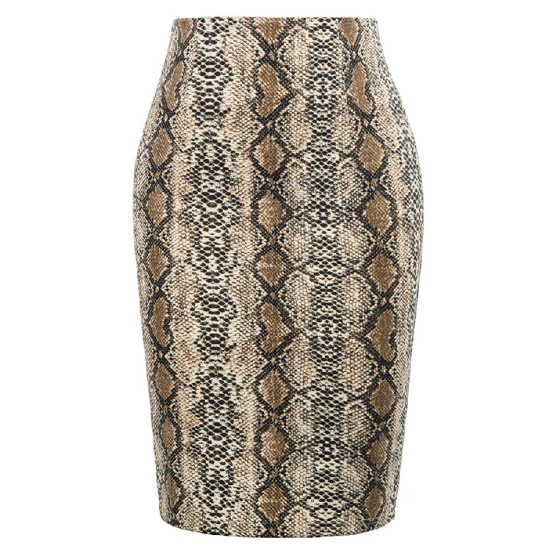 Women’s Fashion Snake Skin Pattern Hips-wrapped Bodycon Pencil Floral Skirt