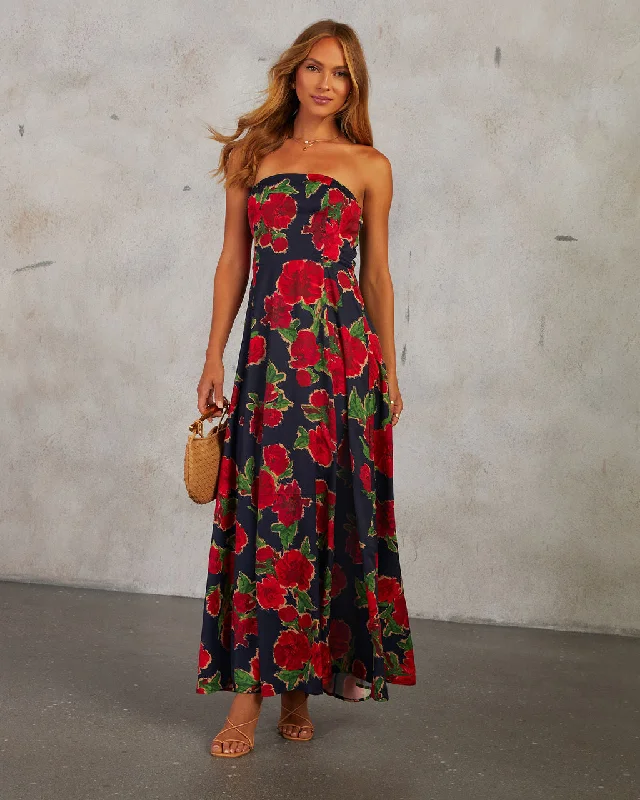 Getaway Garden Strapless Floral Print Midi Dress