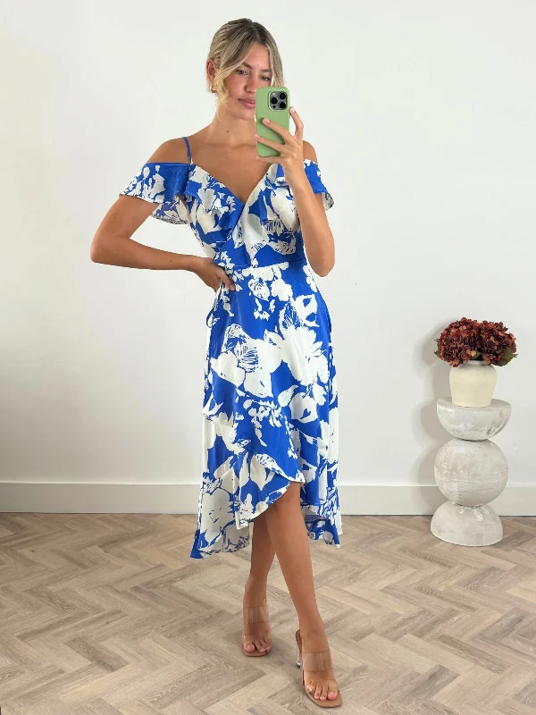 Harri Cold Shoulder Midi dress / Cobalt Floral