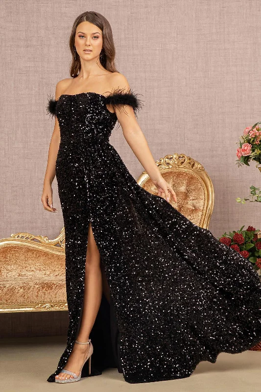 Long Off Shoulder Velvet Prom Dress