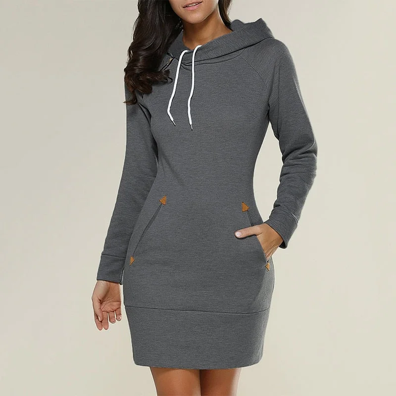 Long Sleeve Camp Collar Pocket Simple Dress