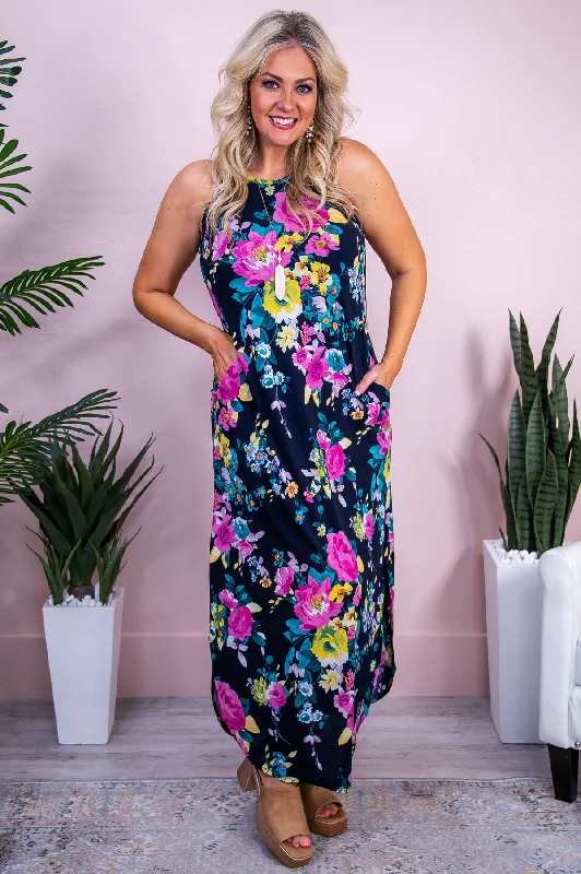 Simply Brilliant Navy/Multi Color Floral Maxi Dress - D5494NV