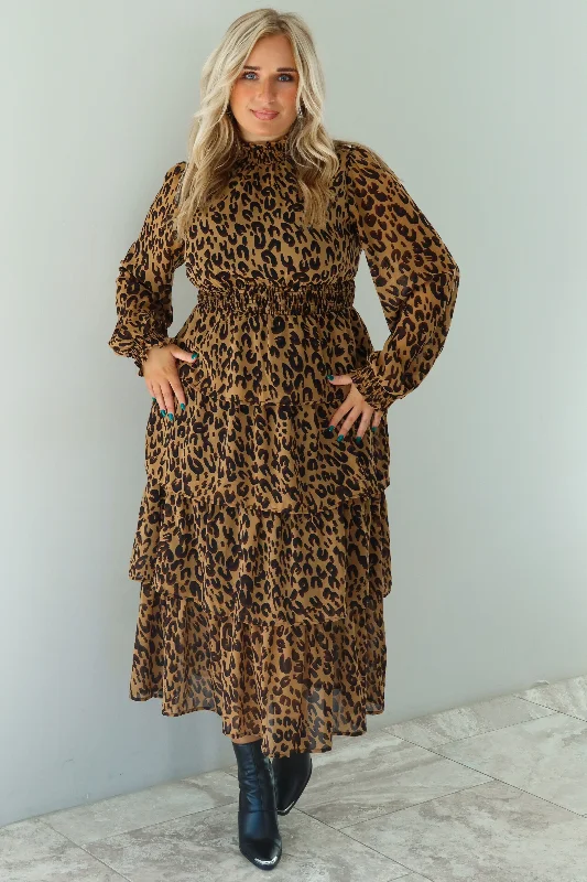 Stay Here Midi Dress: Leopard