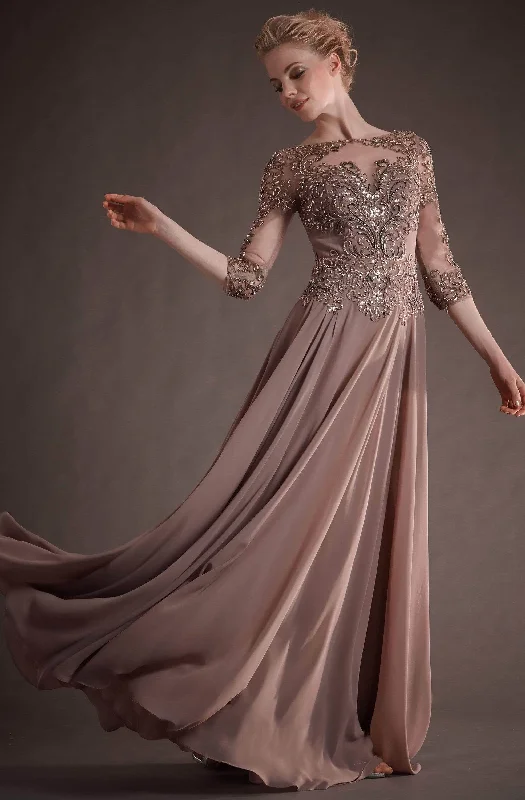 Hynes Park - Quarter Sleeve Illusion Beaded Applique Gown M145 - 1 pc Rose Qtz In Size 20 Available