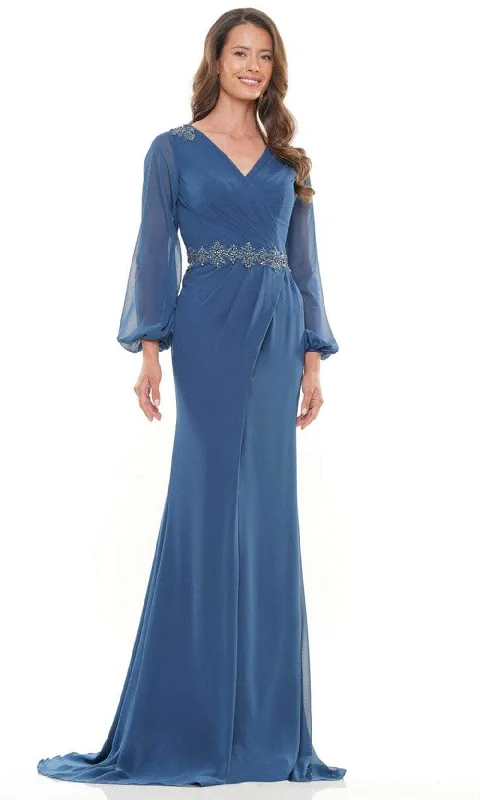 Marsoni by Colors MV1273-1 - Ballon Long Sleeve V-Neck Long Gown