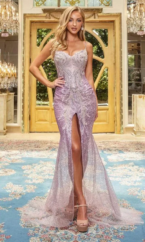 Portia and Scarlett - Ps22962 Thin Strapped Glittery Midslit Gown