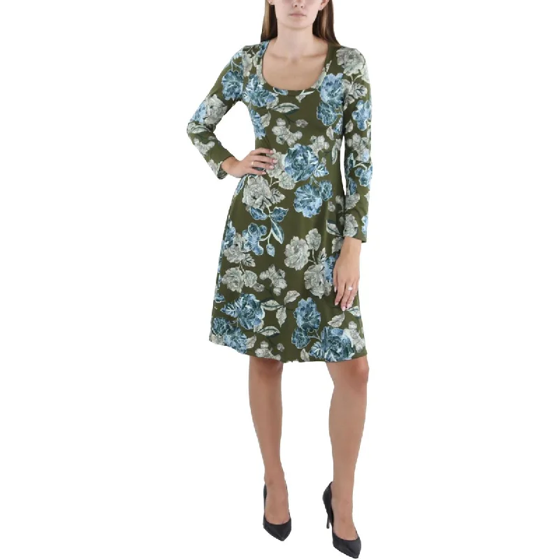 24seven Comfort Apparel Womens Floral Scoop Neck Wear To Work Dress