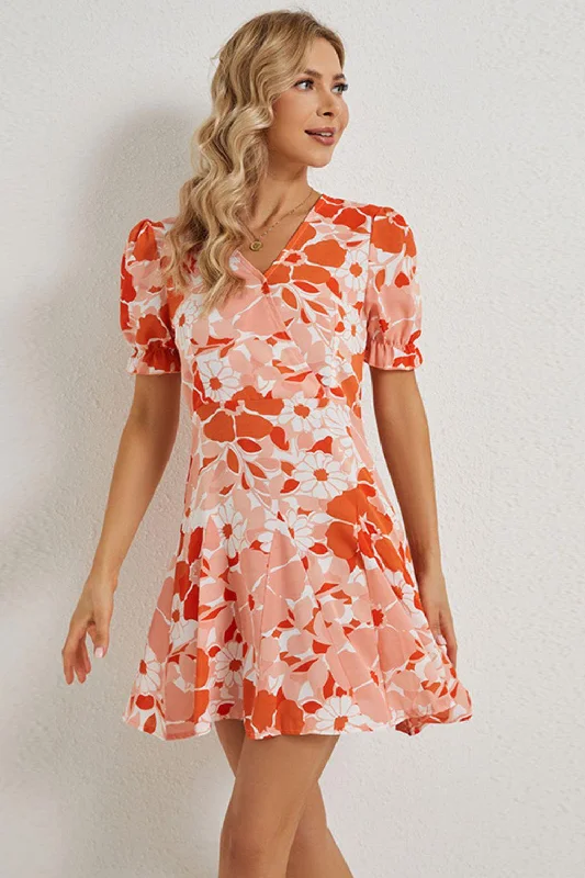 Anna's Floral Surplice Neck Flounce Sleeve Dress