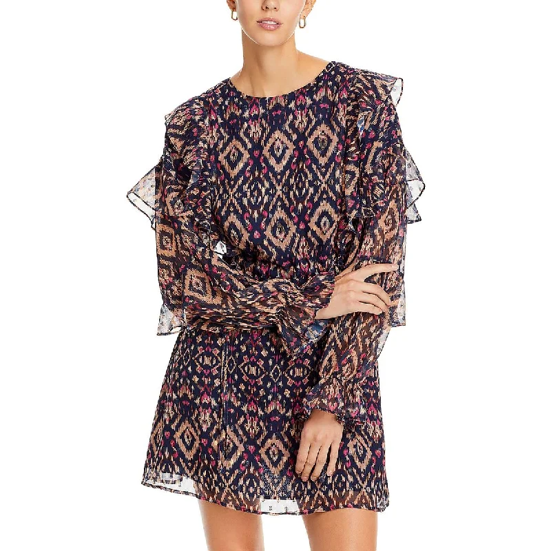 Koko + Mason Womens Ruffled Printed Fit & Flare Dress