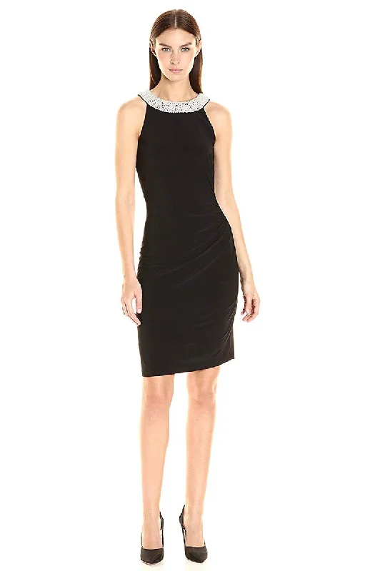 Adrianna Papell - AP1D100522SC Embellished Neck Fitted Ruched Dress